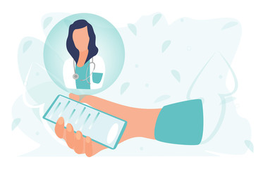 Doctor. Online medical clinic communication with patient. The medical mobile app concept. Ask doctor. Chat in messenger. Online medical advice or consultation service. Flat vector illustration.
