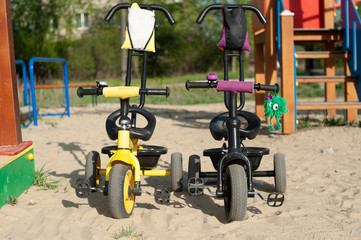 Fototapeta na wymiar two bicycles are on the playground