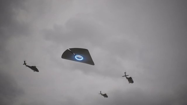 Ufo sighting. Military helicopters escorting UFO.