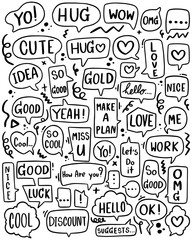 0082 hand drawn background Set of cute speech bubble eith text in doodle style