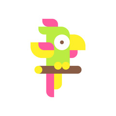 Parrot logotype. Vector icon with bright tropical bird. Abstract illustration.