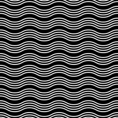 Vector Seamless Pattern. White horizontal wavy lines on a black background. Simple modern illustration great for festive background, design greeting cards, textiles, packing, wallpaper, etc. © Viktoria_888