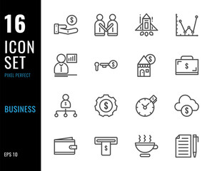 Set of 16 icons business thin line style