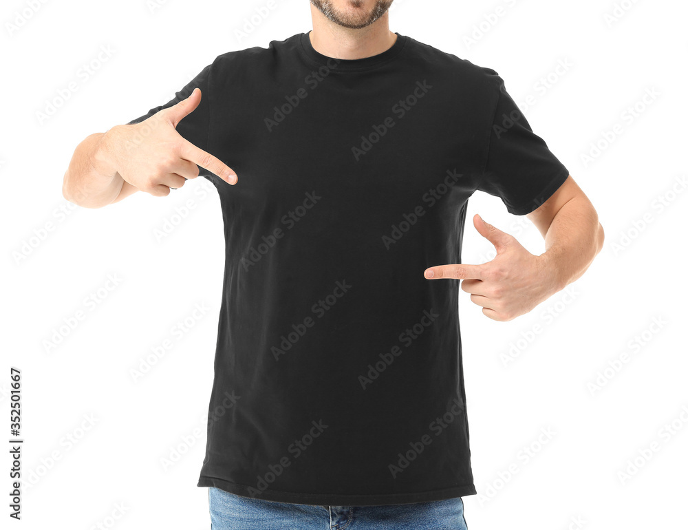 Wall mural Man in stylish t-shirt on white background