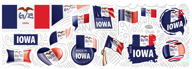 Vector set of flags of the American state of Iowa in different designs