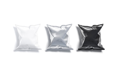 Blank black, white and silver foil chips pack mockup, isolated