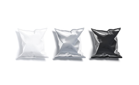 Blank Black, White And Silver Foil Chips Pack Mockup, Isolated