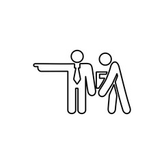 Illustration of employee kicked out of company. Boss firing worker sign. Layoff symbol for modern business concept and web, mobile design.