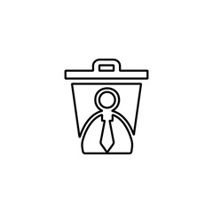 Tie in trash can icon. Illustration of employee kicked out of company. Boss firing worker sign. Layoff symbol for modern business concept and web, mobile design.