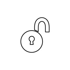 Open padlock icon. Unlock, security key sign. Access granted symbol. Password protection icon for perfect web and mobile concept.