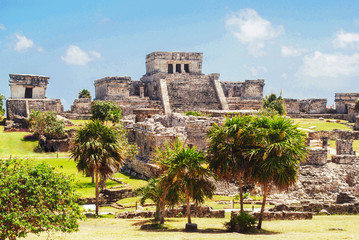 Ancient Tulum Maya piramid ruins archeological sight 