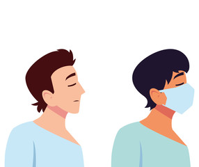 Men feeling sick and with mask vector design