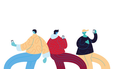 Men cartoons with smartphones vector design