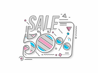 50% OFF Sale Discount Banner. Discount offer price tag. Vector Modern Sticker Illustration.