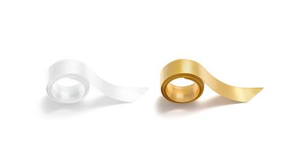 Blank white and gold rolled silk ribbon mockup, front view