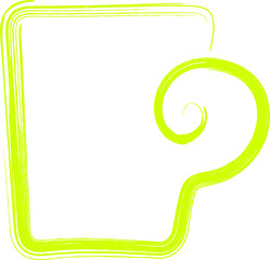 Cup - a green outline is drawn in one line. Tea party symbol in abstract form, child's drawing.
