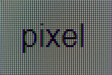 pixel inscription, in macro shot on lsd screen