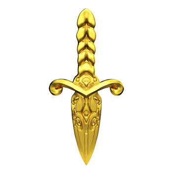 Short Isolated Dagger With Red And Golden Hilt 3d Render