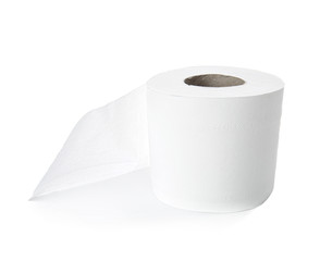 Roll of toilet paper on white background