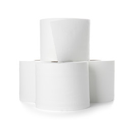 Rolls of toilet paper on white background
