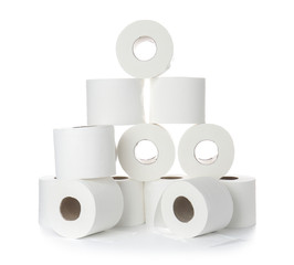 Rolls of toilet paper on white background