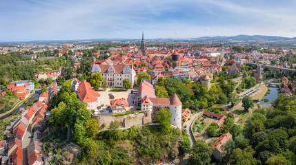 Fototapeta na wymiar Bautzen, Germany. Aerial cityscape of Old Town with Ortenburg castle on foreground