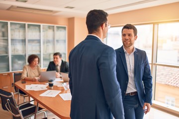 Business lawyers workers meeting at law firm office. Professional executive partners working on finance strategry at the workplace