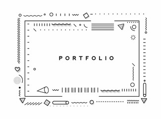 Abstract banner with Portfolio Calligraphic line art text poster with space of your photo, vector illustration Design.