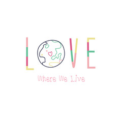 colorful text line world heart galaxy planet tee illustration art vector