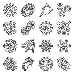 Bacteria, Microbes and Viruses Icons Set. Vector