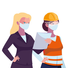 industrial women workers with face masks
