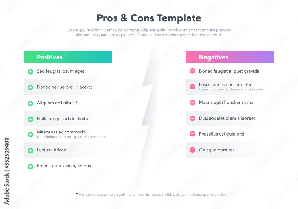Poster Simple infographic for pros and cons with place for your content. Easy to use for your website or presentation.