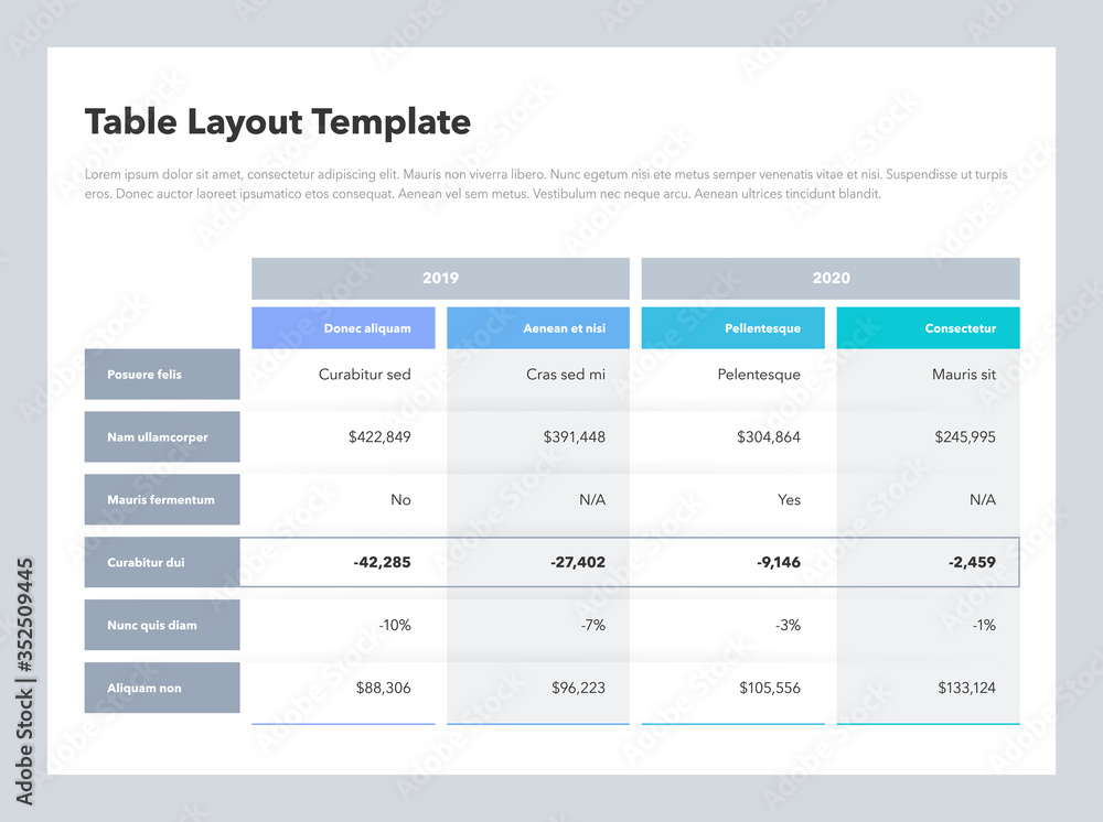 Poster Modern business advanced table layout template with place for your content. Flat design, easy to use for your website or presentation.