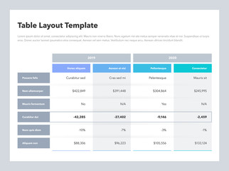 Modern business advanced table layout template with place for your content. Flat design, easy to use for your website or presentation.