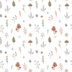 Materiał do szycia Beautiful seamless pattern with cute hand drawn forest paintings. Stock baby illustration.