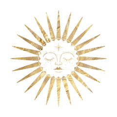 chic golden luxurious retro vintage engraving style. image of the sun and moon phases. culture of occultism. Vector graphics