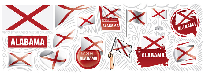 Vector set of flags of the American state of Alabama in different designs