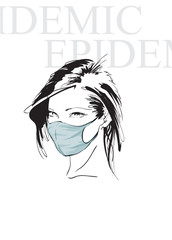 Girl in surgical medical mask protects herself from coronavirus. Portrait of hipster young trendy woman. Summer fashion woman look. Attractive model.