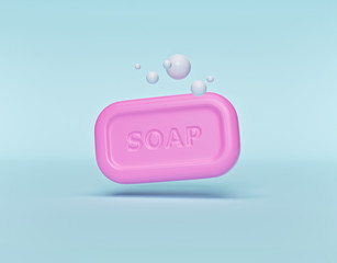 minimal pink soap isolated on pastel blue background. icon, symbol. clean, hygiene concept. 3d rendering