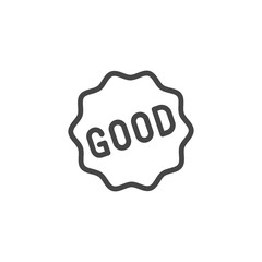 Good word in frame icon. Graphic symbol for ads, promotions e-commerce, sticker for messenger. Line tag for apps, sites and printed products. Vector isolated of badges starlike stickers set.
