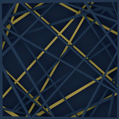 Abstract Pattern of Lines with Shadows.  Chaotic lines Ornament with Gold Accents. 3d illustration.