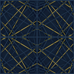 Abstract Pattern of Lines with Shadows.  Chaotic lines Ornament with Gold Accents. 3d illustration.