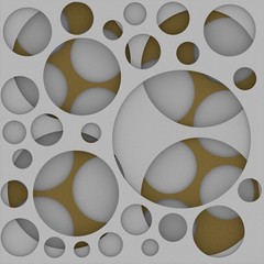 Ornament with round accents, layers, dark tones and a blue accent. Golden Pattern, Geometric Pattern. 3d illustration.