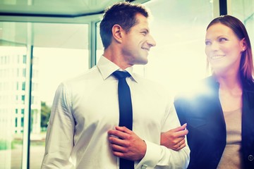 Businessman and businesswoman attending business conference in a hotel