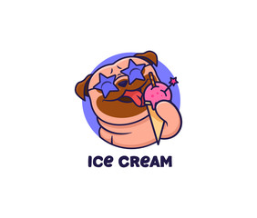 The logo head pug eat text ice cream. Food logotype with text