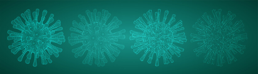 Naklejka premium vector set of 3d models of corono virus and bacteria on a colored background