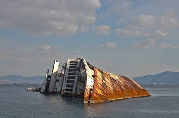 The shipwreck of Mediterranian Sky, next to Eleusina , Greece