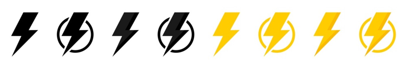 Electric vector icons, isolated. Bolt lightning flash icons. Flash icons collection. Bolt logo. Electric symbols. Electric lightning bolt symbols. Flash light sign. Vector illustration