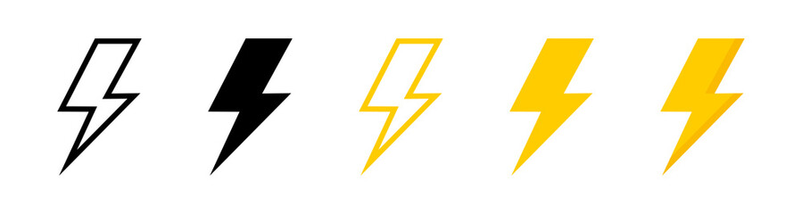 Electric vector icons, isolated. Bolt lightning flash icons. Flash icons collection. Bolt logo. Electric symbols. Electric lightning bolt symbols. Flash light sign. Vector illustration