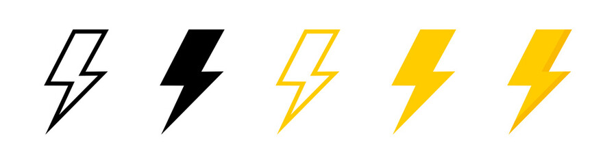 Electric vector icons, isolated. Bolt lightning flash icons. Flash icons collection. Bolt logo. Electric symbols. Electric lightning bolt symbols. Flash light sign. Vector illustration - obrazy, fototapety, plakaty